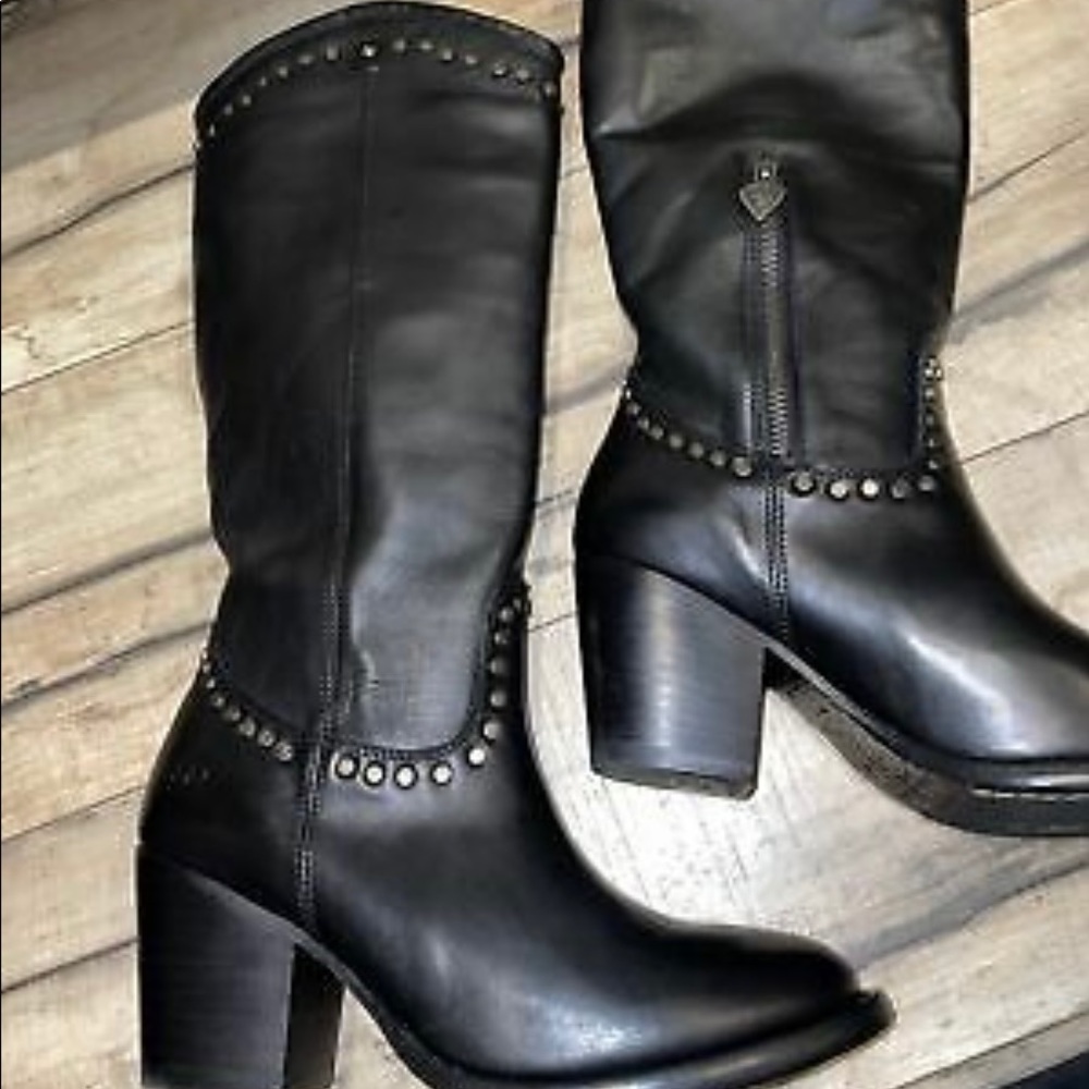 MARK NASON LOS ANGELES BLACK STUDDED LEATHER BOOTS